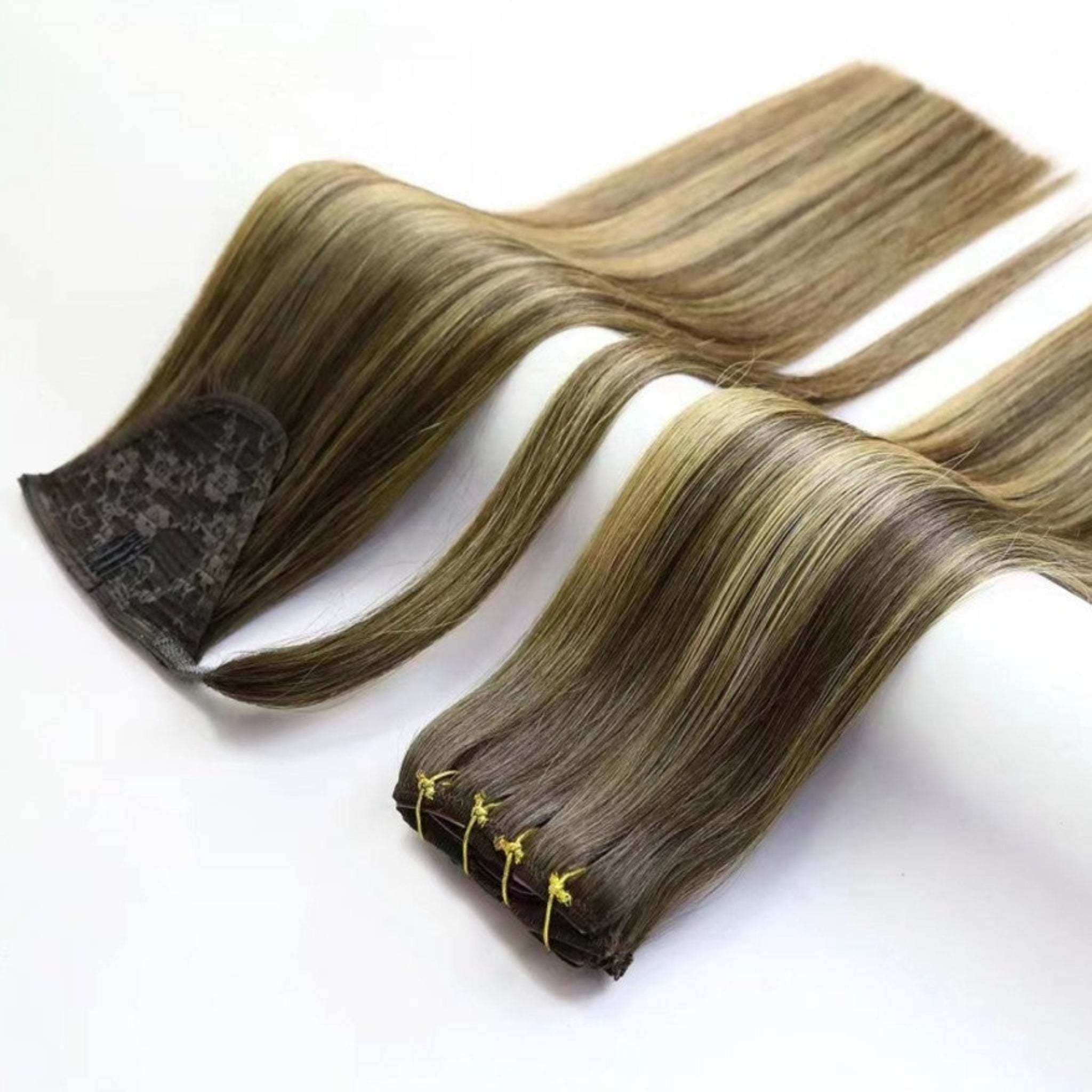 28-inch ponytail clip-in hair extensions, human hair, 100g, easy-to-use, natural look, reusable.