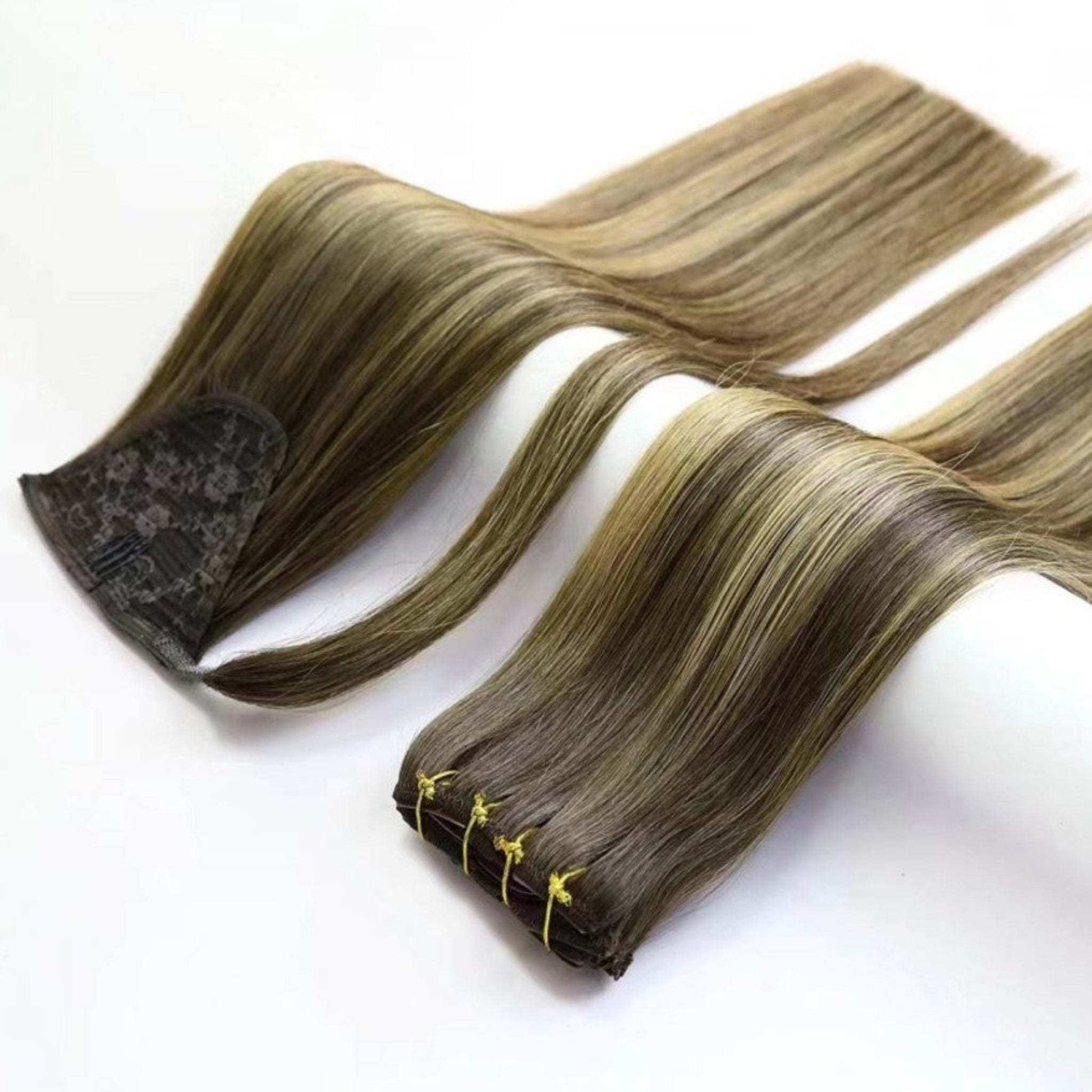 28-inch ponytail clip-in hair extensions, human hair, 100g, easy-to-use, natural look, reusable.